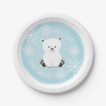 Polar Bear Snowflake Winter Blue Boy Baby Shower Paper Plates