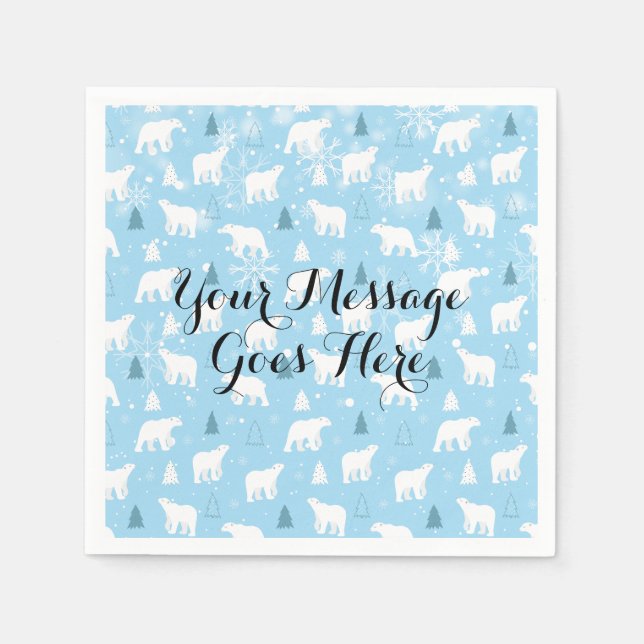 Polar Bear Snowflakes add Your Message Napkins (Front)