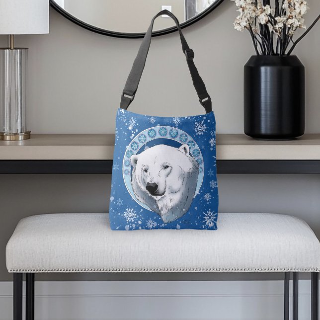 Polar Bear Snowflakes Art Nouveau Crossbody Bag (Creator Uploaded)