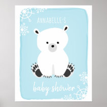 Polar Bear Snowflakes Blue Boy Baby Shower Poster