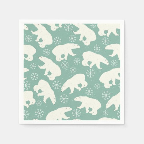 Polar Bear Snowflakes Blue White Winter Pattern Napkins