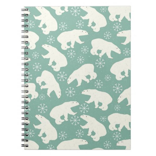Polar Bear Snowflakes Blue White Winter Pattern Notebook