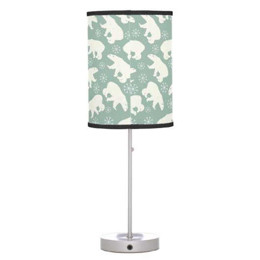 Polar Bear Snowflakes Blue White Winter Pattern Table Lamp (Back)