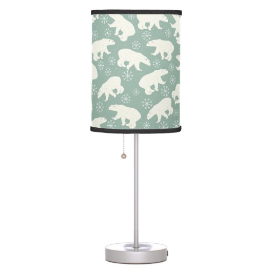 Polar Bear Snowflakes Blue White Winter Pattern Table Lamp (Right)
