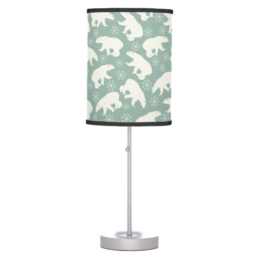 Polar Bear Snowflakes Blue White Winter Pattern Table Lamp (Front)