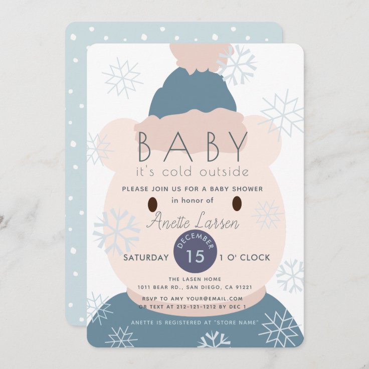 Polar Bear Snowflakes Boy Baby Shower Invitation | Zazzle