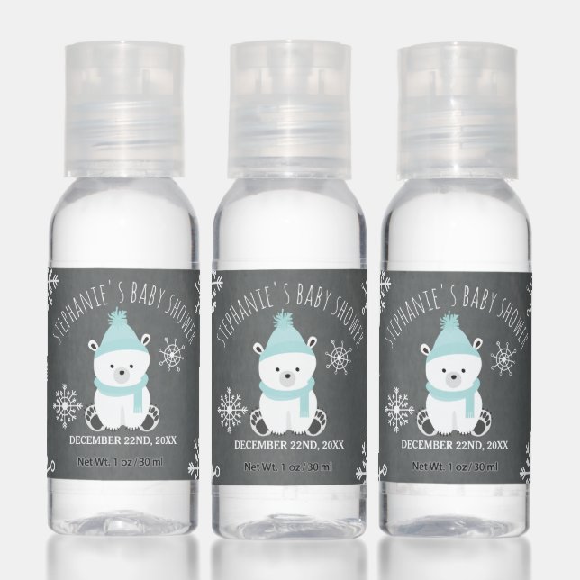 Polar Bear Snowflakes Boy Winter Baby Shower Hand Sanitizer (Set)