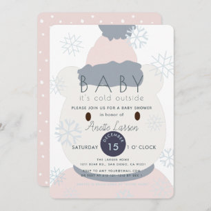 Polar Bear Snowflakes GIrl Baby Shower Invitation