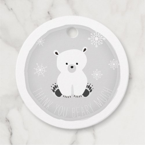 Polar Bear Snowflakes Gray Baby Shower Favor Tags