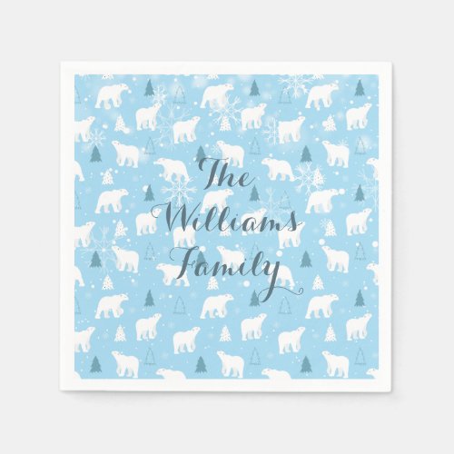  Polar Bear Snowflakes Personalized Napkins