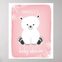 Polar Bear Snowflakes Pink Girl Baby Shower Poster