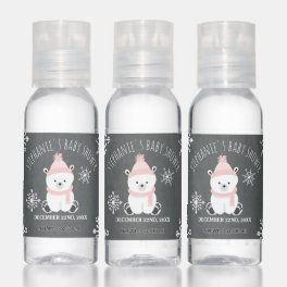 Polar Bear Snowflakes Pink Girl Winter Baby Shower Hand Sanitizer