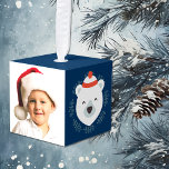 Polar Bear Snowman Kids Photo Template Christmas Cube Ornament<br><div class="desc">This cute cube ornament is personalized just for your kids, with two sides that have your photographs. In addition to the photo images, one side has an adorable white polar bear with a red and white stocking hat. The bear portrait is placed on a blue background. The other side has...</div>