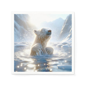 Polar Bear Splashing In Arctic Water Napkins