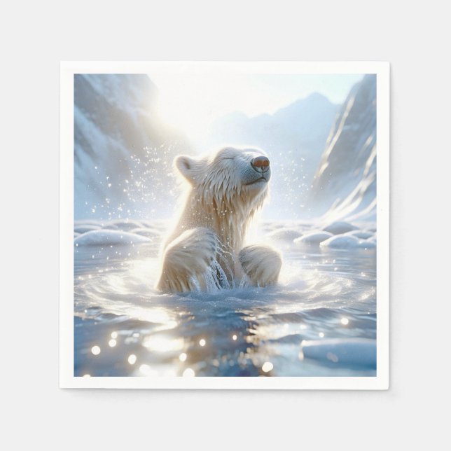Polar Bear Splashing In Arctic Water Napkins (Front)