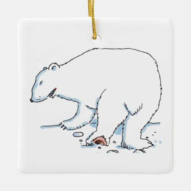 Polar Bear square ceramic ornament (Front)
