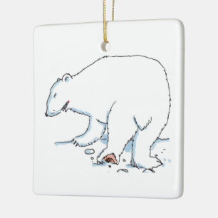 Polar Bear square ceramic ornament 2 sided