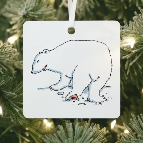 Polar Bear square metal ornament