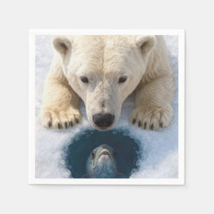 Polar Bear Staring at a Fish Napkins
