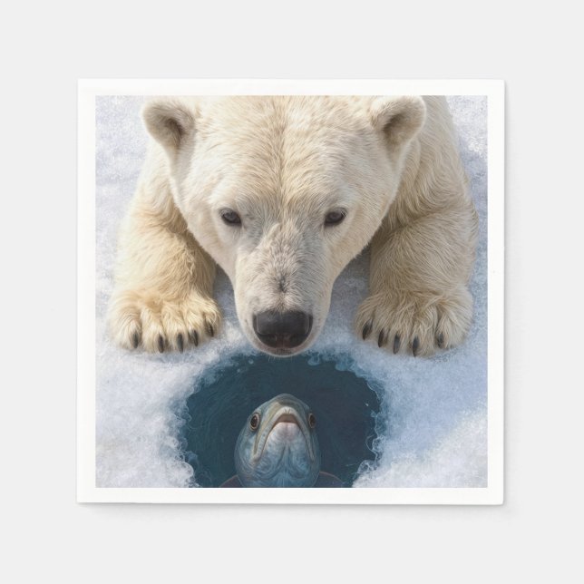 Polar Bear Staring at a Fish Napkins (Front)