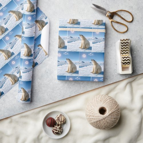 Polar Bear Staring at a Total Solar Eclipse Wrapping Paper