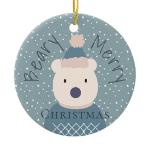 Polar Bear Sweater Blue Christmas Photo Ornament