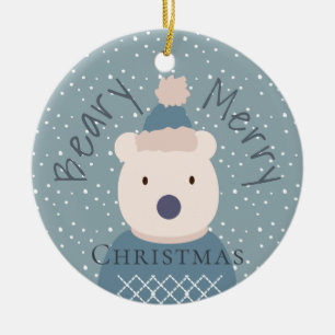 Polar Bear Sweater Blue Christmas Photo Ornament