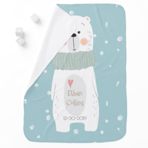 Polar Bear Sweet Cute Winter Baby Boy Custom Swaddle Blanket