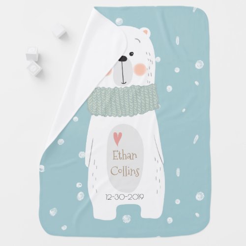 Polar Bear Sweet Cute Winter Baby Boy Custom Swaddle Blanket