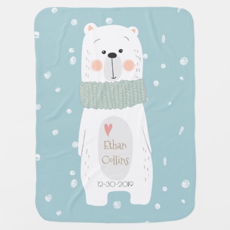 Polar Bear Sweet Cute Winter Baby Boy Custom Swaddle Blanket