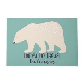 Polar Bear Teal Christmas Welcome Doormat