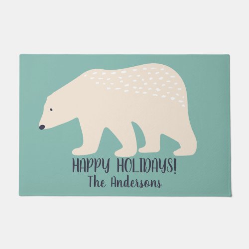 Polar Bear Teal Christmas Welcome Doormat