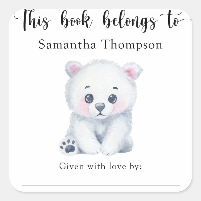 Polar bear - this book belongs to square sticker (Front)