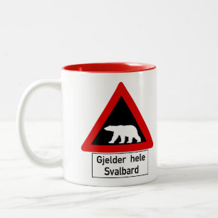 Polar Bear, Traffic Sign, Norway Two-Tone Coffee Mug
