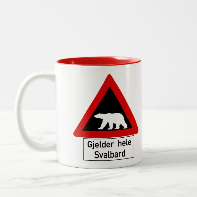 Polar Bear, Traffic Sign, Norway Two-Tone Coffee Mug (Left)