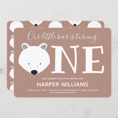 Polar Bear Turning One Cute Animal First Birthday Invitation