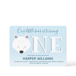 Polar Bear Turning One Winter Animal 1st Birthday Invitation