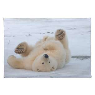 polar bear, Ursus maritimus, cub rolling 3 Cloth Placemat