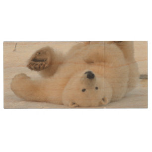 polar bear, Ursus maritimus, cub rolling 3 Wood USB Flash Drive