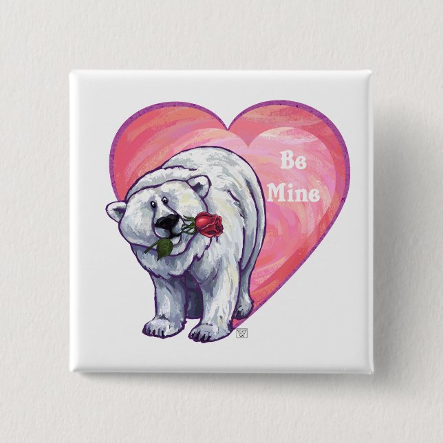 Polar Bear Valentine's Day Button (Front)