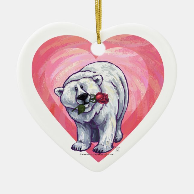Polar Bear Valentine's Day Ceramic Ornament (Front)