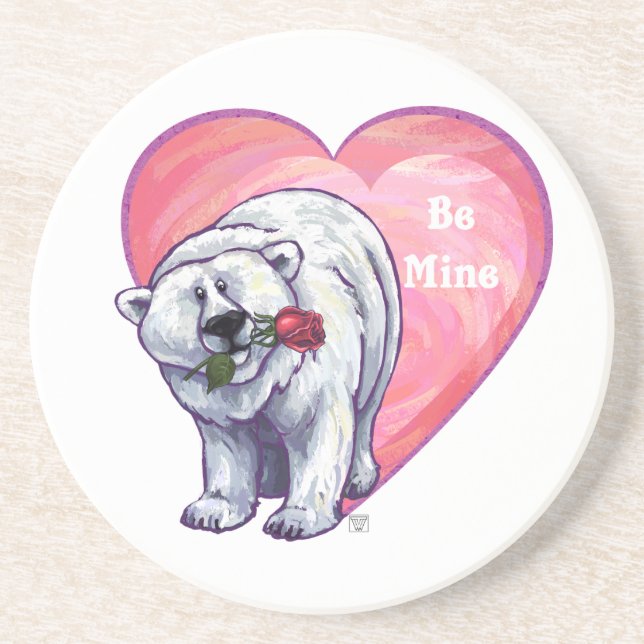 Polar Bear Valentine's Day Drink Coaster (Front)