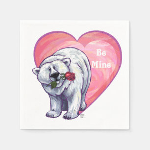Polar Bear Valentine's Day Paper Napkins