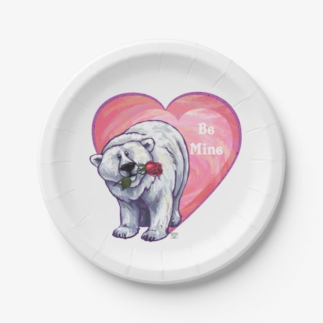 Polar Bear Valentine's Day Paper Plates (Front)