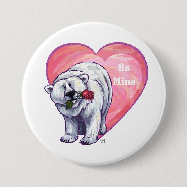 Polar Bear Valentine's Day Pinback Button (Front)