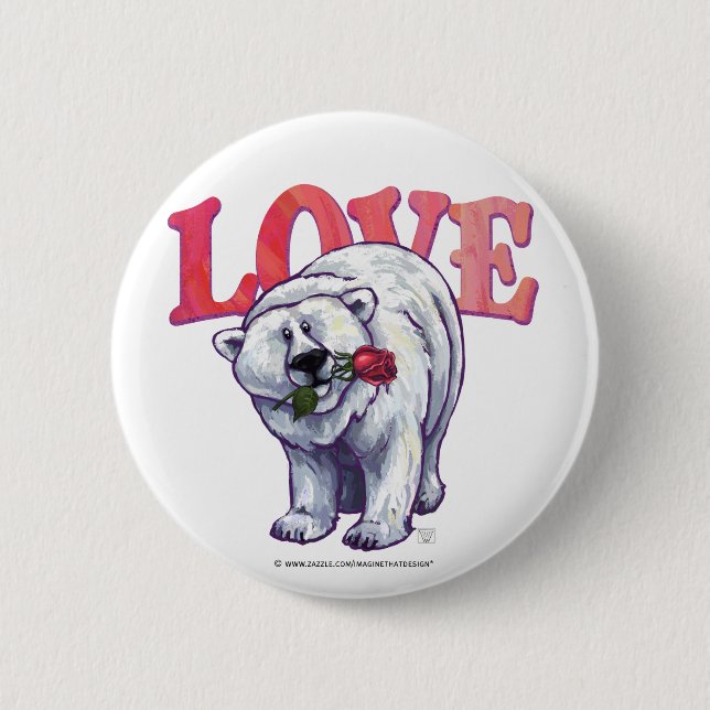 Polar Bear Valentine's Day Pinback Button (Front)