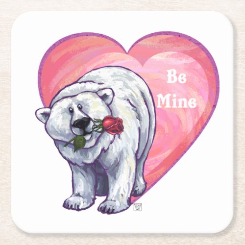 Polar Bear Valentines Day Square Paper Coaster