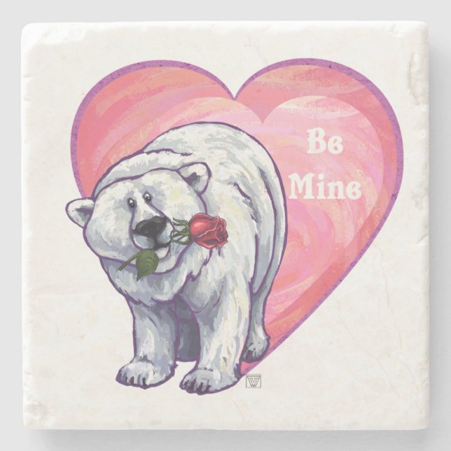 Polar Bear Valentine's Day Stone Coaster (Front)