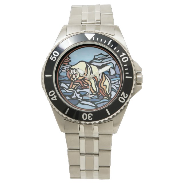 Polar Bear Watch Native Art Bear Wrist Watch (Front)