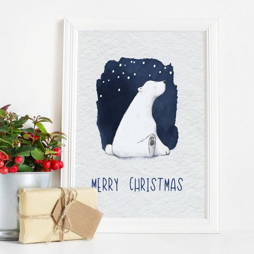 Polar Bear Watercolor Animal Art Christmas Holiday Poster